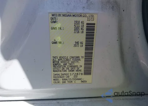 2014 Nissan Altima 2.5 Sv from USA, damaged, VIN 1N4AL3APXEC172878